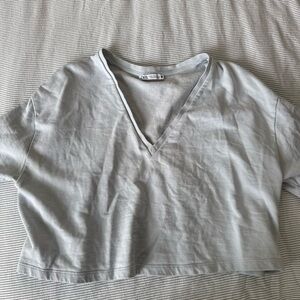 Zara Soft Gray V-Neck Tee